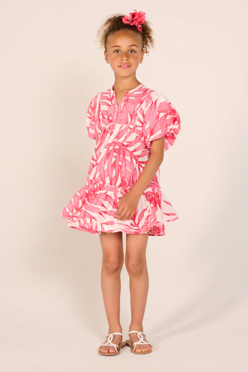 Mini Dress Cruz for girls - Pink Palm Leaf - Image 2