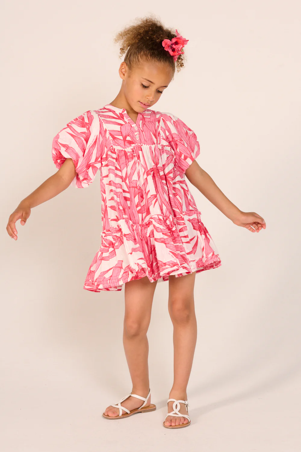 Mini Dress Cruz for girls - Pink Palm Leaf - Image 4