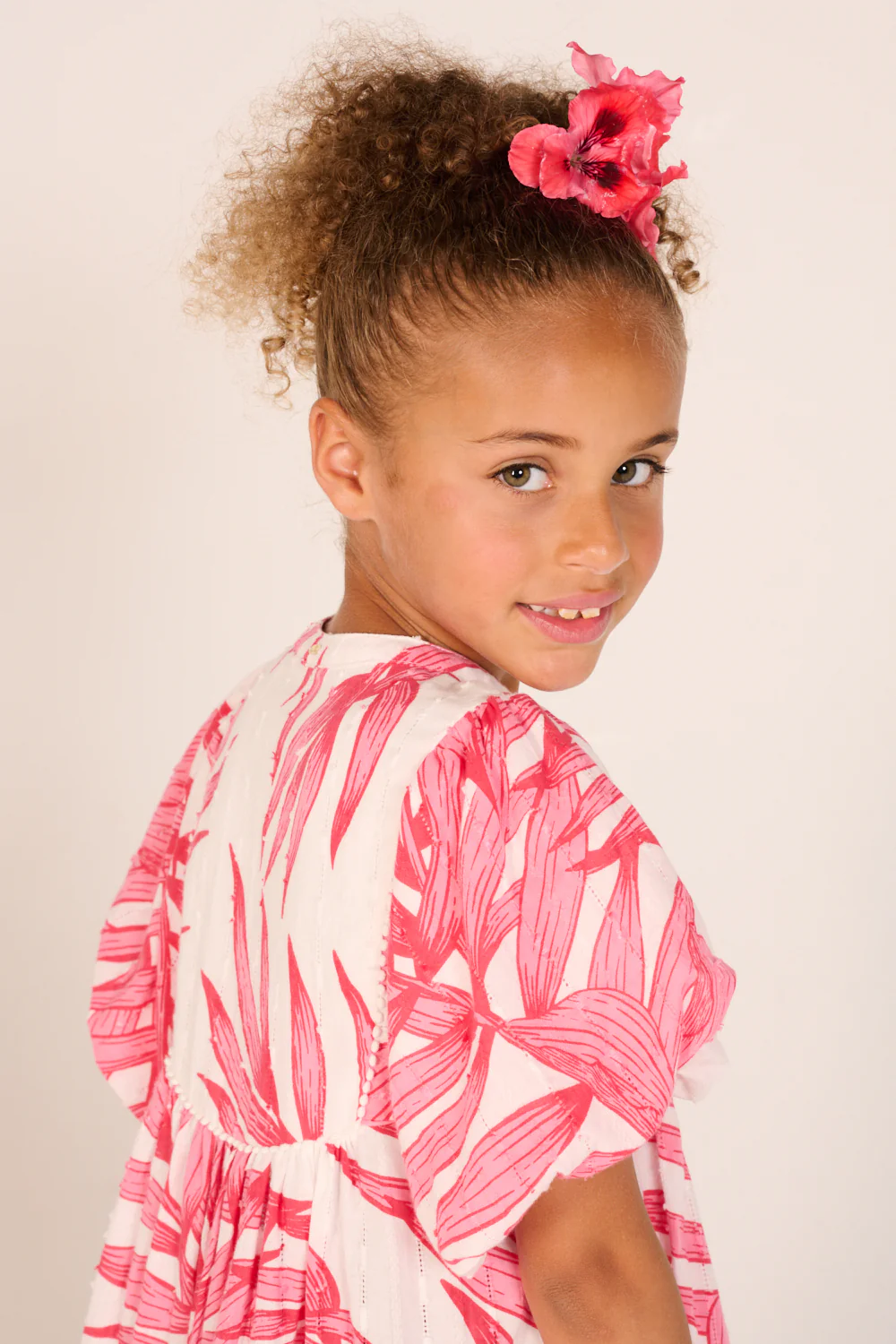 Mini Dress Cruz for girls - Pink Palm Leaf - Image 7
