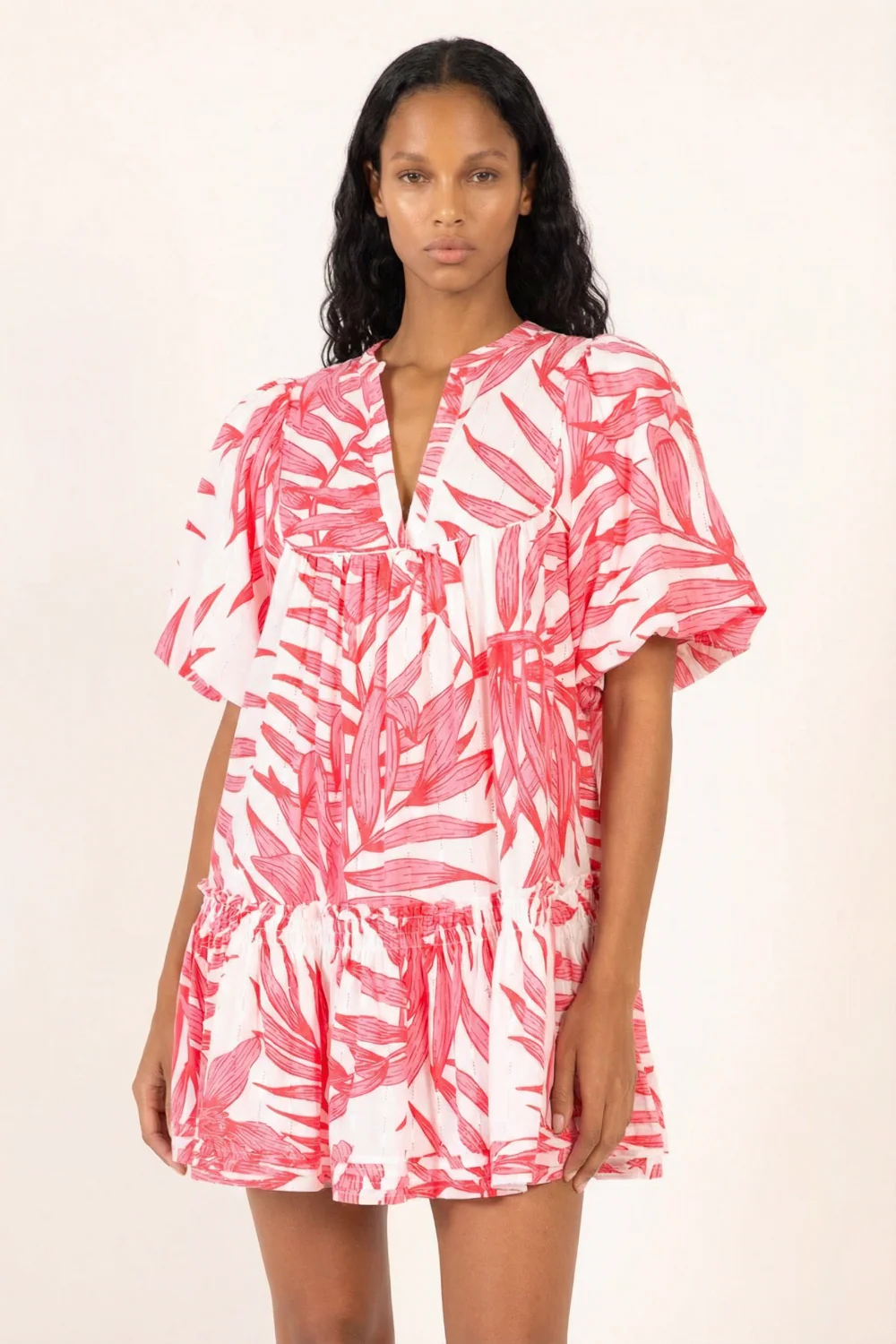 Mini Dress Cruz - Pink Palm Leaf