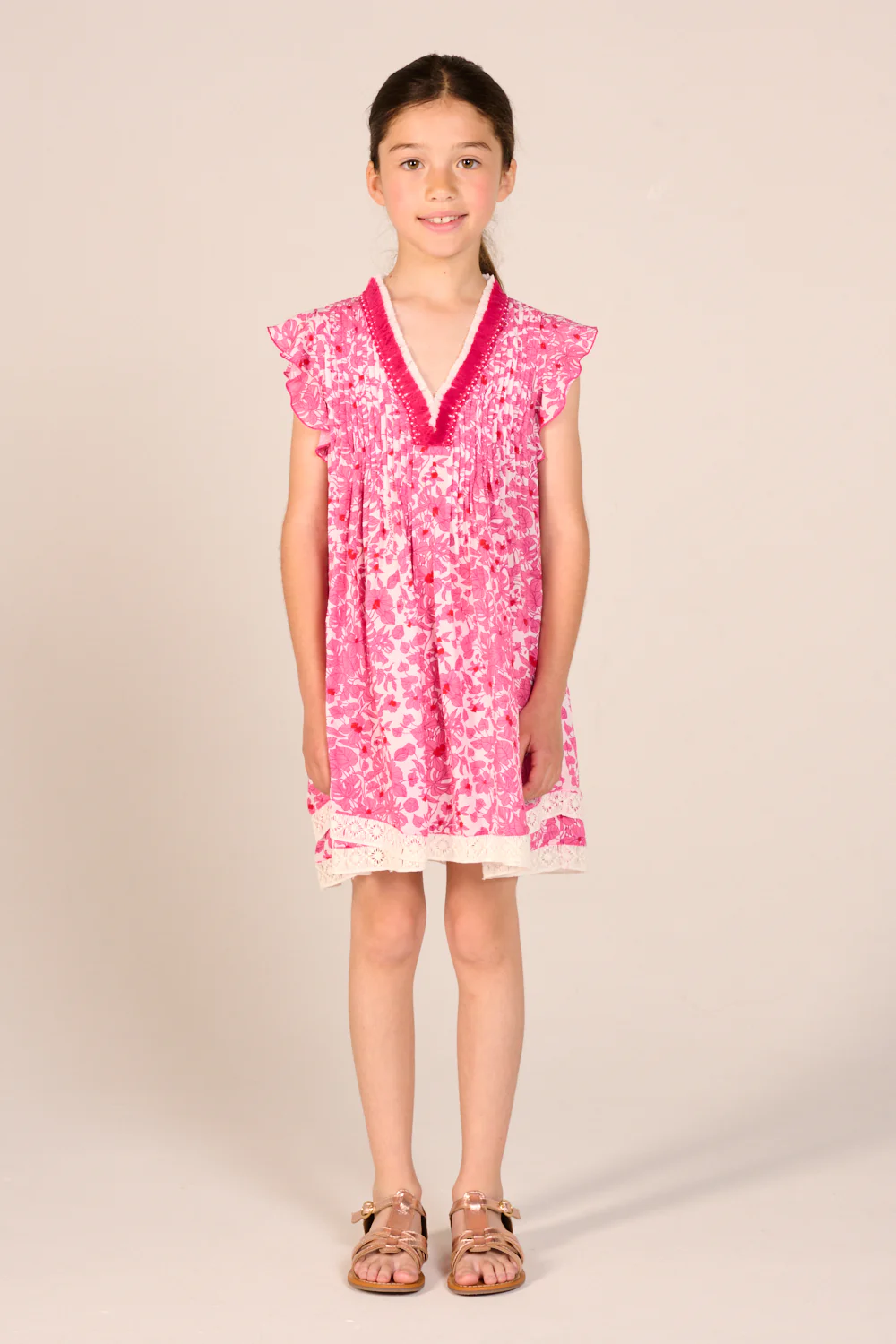Mini Dress Sasha for girls - Pink Aquaflora - Image 3