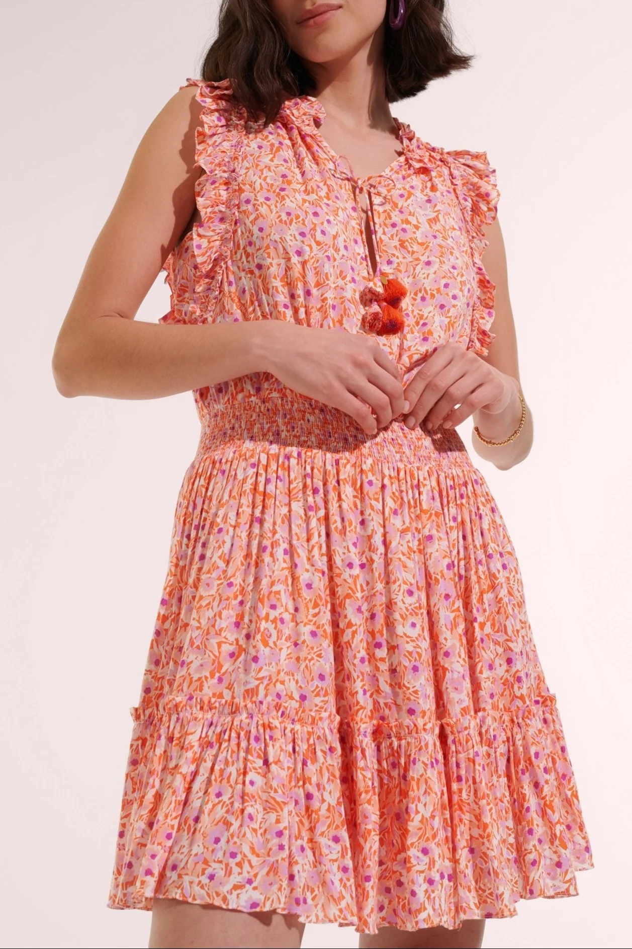 Mini Dress Triny - Orange Ocean Flowers
