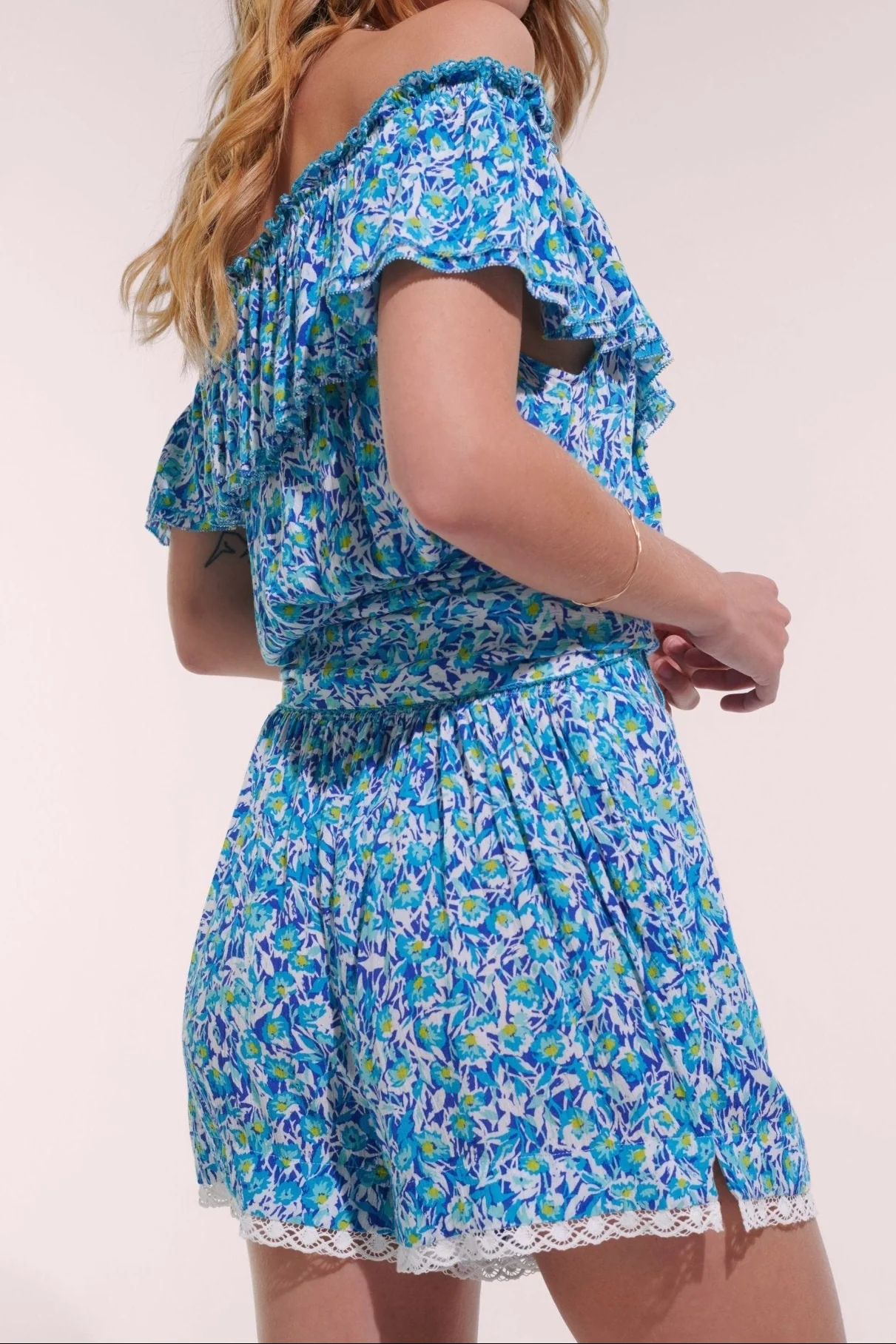 Short Jumpsuit Bella - Blue Ocean Flowers - Image 3