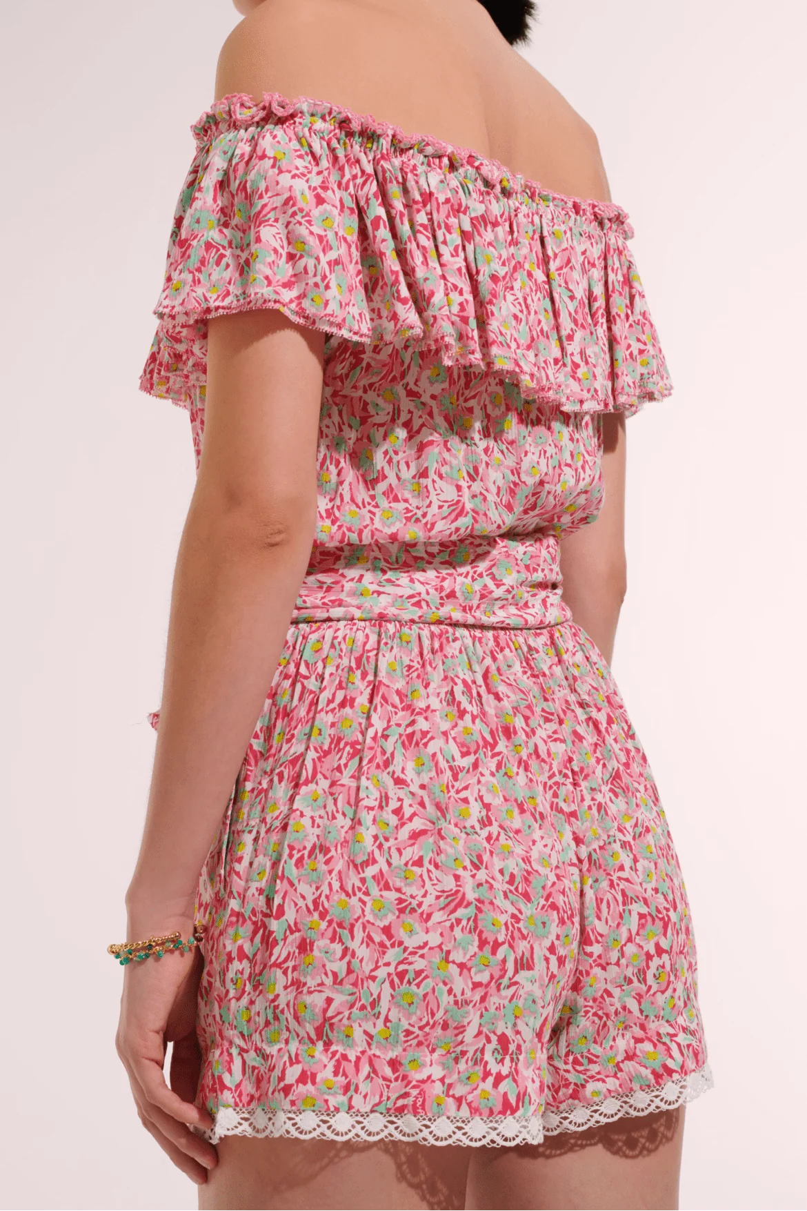 Short Jumpsuit Bella - Pink Ocean Flowers - Image 2